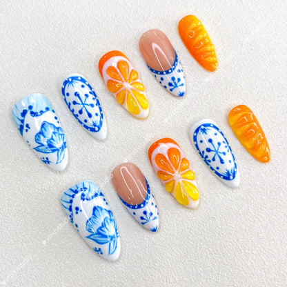 Blue - rhyme Porcelain - flower Nail Art
